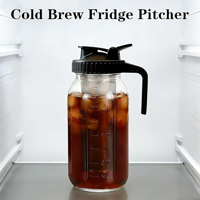 Cold Brew Coffee Maker, 32oz Mason Jar Pitcher with Airtight Lid and Stainless Steel Filter, 1 Quart Wide Mouth Glass Jar Cold Brew Coffee Kit Tea Infuser Pitcher, Coffee Lovers Gifts for Men/Women