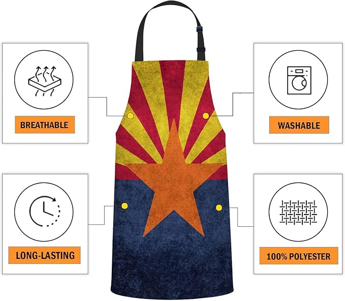 oFloral State flag of Arizona Bib Apron with Adjustable Neck for Men Women,Suitable for Home Kitchen Cooking Waitress Chef Grill Bistro Baking BBQ Apron