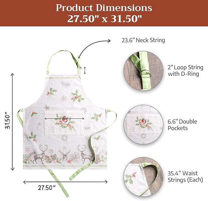 Maison d' Hermine 100% Cotton Apron for women with Pocket Kitchen Chef Apron for Men Cooking Mothers Day Gifts