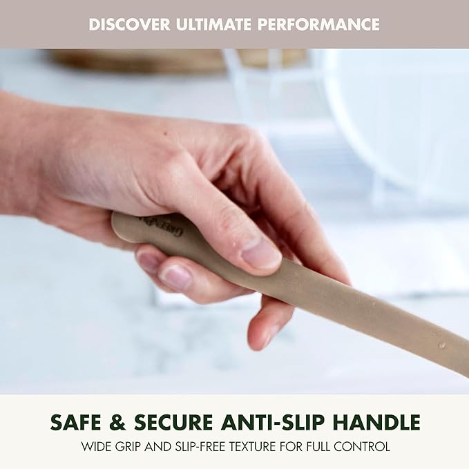 GreenPan Silicone Ladle, Soup Mixing Stirring Serving, Cooking Kitchen Utensil, Flexible Rubber Nonstick Cookware, Rigid Steel Core, Heat-Resistant, Anti-Slip Handle, BPA-Free, Dishwasher Safe, Taupe