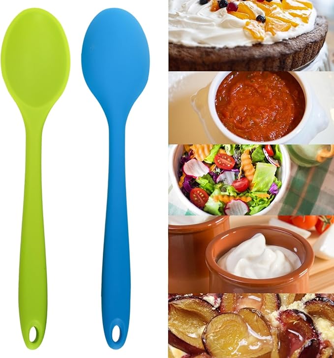 10 Pack Silicone Mixing Spoon, 10.8 Inch Heat Resistant Kitchen Spoons for Cooking, Large Non-Stick Basting Serving Stirring Mixing Spoon for Baking, Serving Scraping