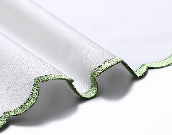 Ridhi Cloth Napkins 100% Pure Cotton Farmhouse Wedding Dinner Napkins Gift for Spring, Easter, Valentine, Holiday, Everyday Napkin (4-18" x 18" White with Sage Green Edge)