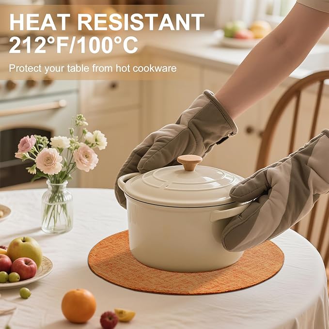 homing 15 Inch Round Cloth Placemats Set of 6, Cotton Linen Blend Washable Table Mats, Farmhouse Dining Place Mats for Indoors & Outdoors, Easy to Clean, Orange