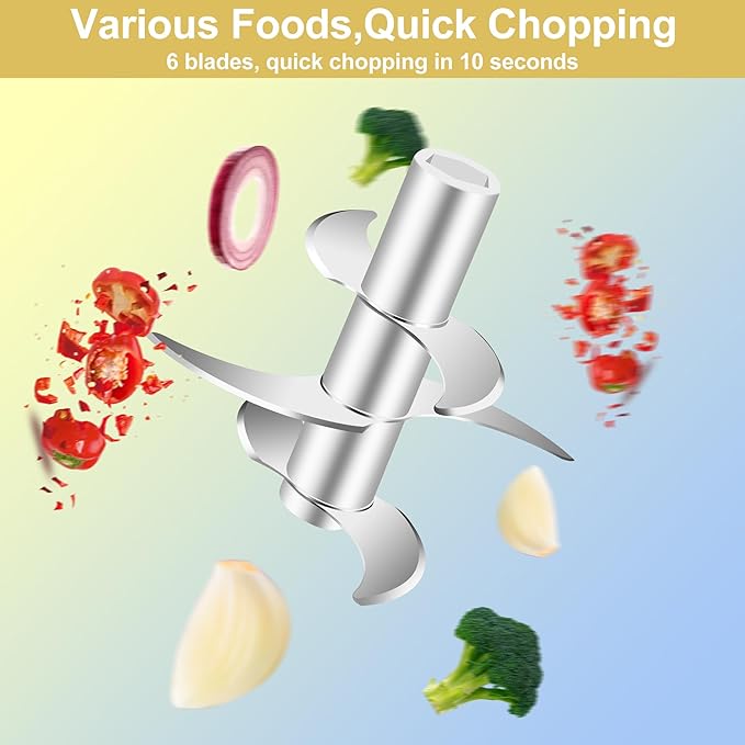 350ML (1.4 Cup) Electric Garlic Chopper, Portable Mini Food Processor, USB Garlic Mincer Masher with 6 Stainless Steel Blade, Rechargeable Vegetable Chopper for Ginger, Chili, Meat, Spices