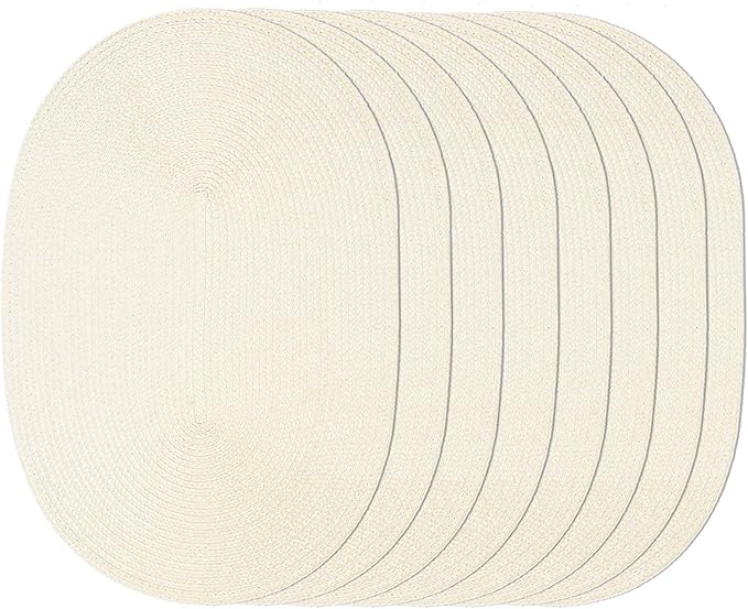 AHHFSMEI Placemats Set of 8 for Dining Table Washable Woven Non-Slip 18x12 inches Placemat Heat-Resistant Durable Table Mats for Dining Table Easy to Clean (Oval Beige, 8)