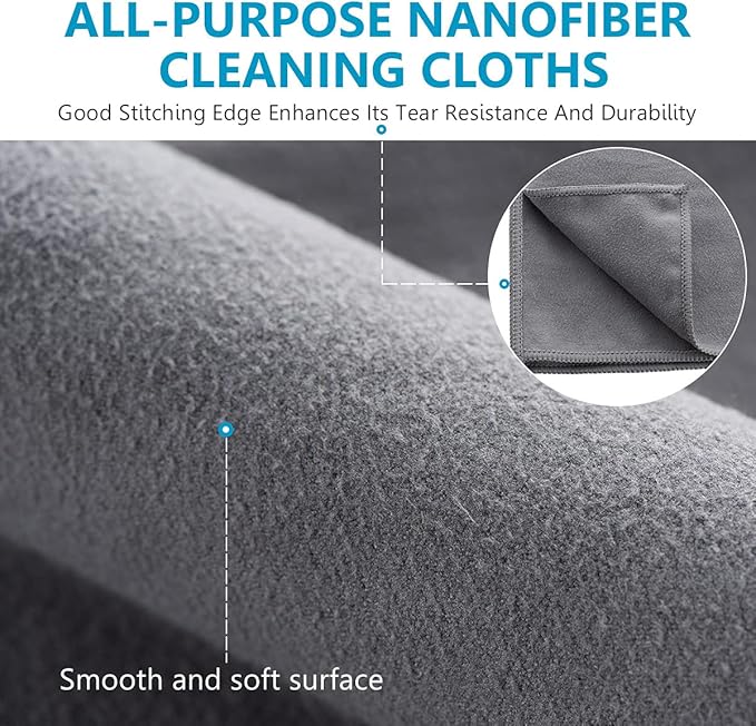 8 Pack Microfiber Screen Cleaning Cloth,Premium Double-Sided Suede Microfiber Cloths for Glasses,Lenses,Computer,Phone,TV,Electronic Device Screens Wipes Cloth,12 x 12 Inches,Grey