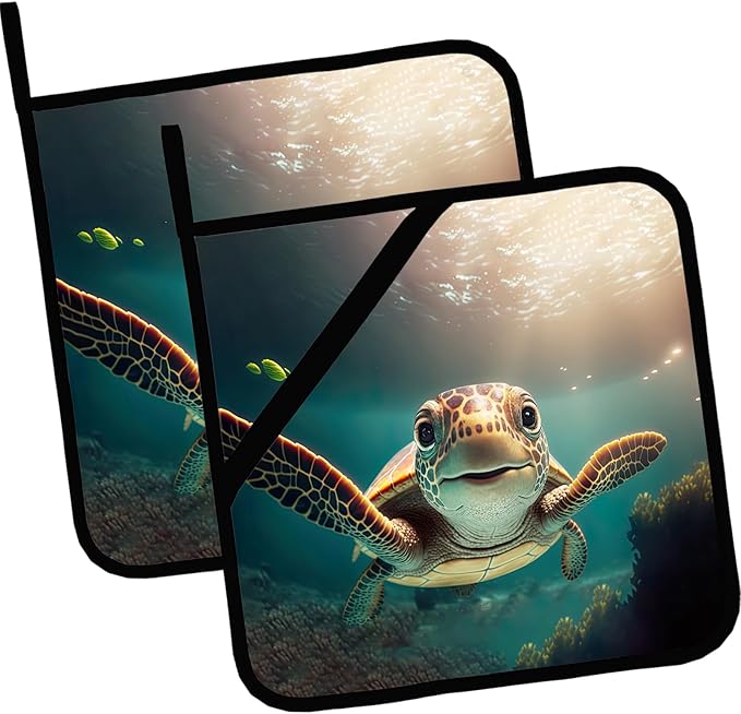 Cute Sea Turtle Pot Holders Set of 2,Kitchen Heat Resistant Potholders for Microwave Cooking Baking Oven and BBQ Gifts for Women