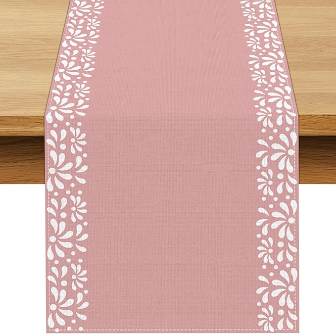 Pink Cielito Lindo Table Runner Mexican Girls Baby Shower Decoration Talavera Fiesta Mexicanos Dia De Los Muertos Dining Room Home Kitchen Table Decor (Pink, 13" x 108")