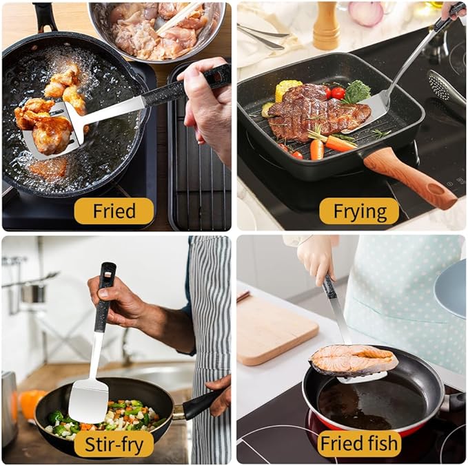 Metal Spatula, Heavy Duty Stainless Steel Spatula with Heat Resistant Handle, Thickened Steel Kitchen Spatula for Cooking, Frying, Pancakes, Eggs, Fish & Daily Kitchen Use