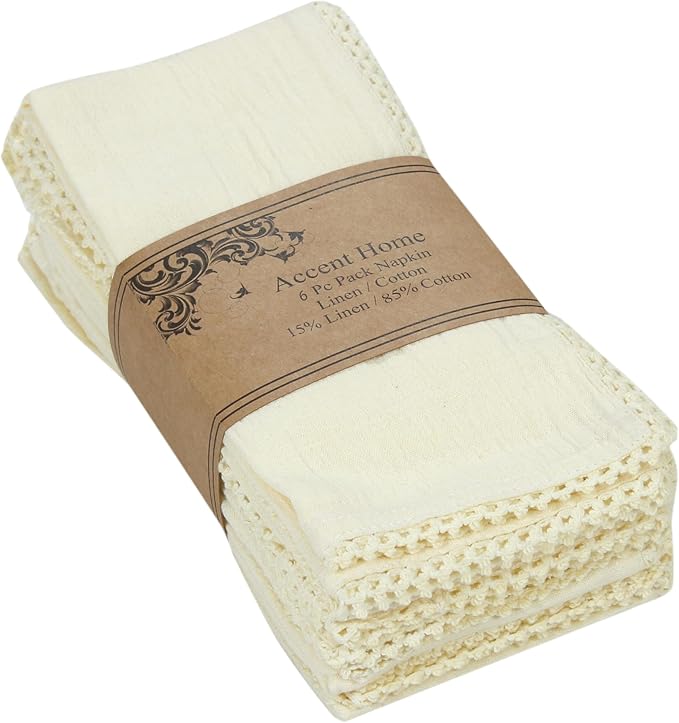 ACCENTHOME Cream Cloth Napkins Set of 6 18x18 inch Cotton Dinner Napkins - Washable Soft Premium Hotel Quality Reusable Napkins Perfect Table Napkins for Family Dinners, Weddings & Everyday Use