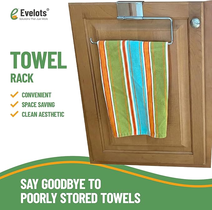Evelots 2-in-1 Pot Lid Organizer with Towel Holder - 2 Pack, 3-Tier Cabinet Door Rack - Space-Saving Kitchen Organizer for Glass or Metal Pan Lids & Towels - Over the Door Design - Chrome