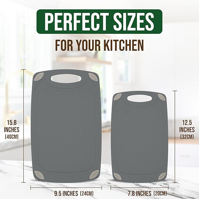 AXIOM CREATIONS 2-Piece Reversible Cutting Board Set Made from Natural Food Grade Wheat Straw Material - Eco-Conscious Alternative to Plastic - Gluten Free & BPA Free Chopping Boards for Kitchen