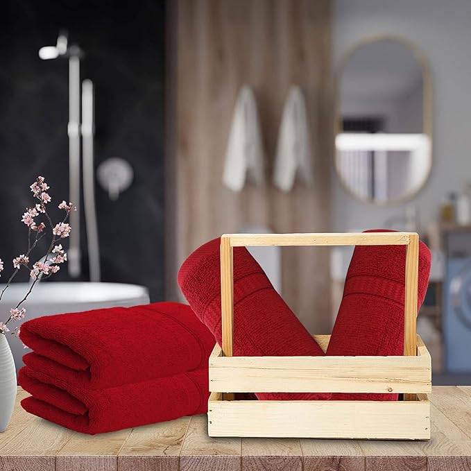 GOLD TEXTILES Premium Hand Towels for Bathroom -100% Ring Spun Cotton (Red,4 Pack, 16x30 Inches) Luxury Soft Absorbent & Quick Dry, Bathroom Hand Towel Perfect for Hotel, Salon, Gym & Spa