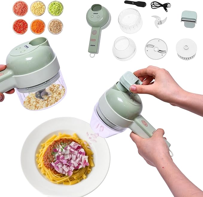 4 in 1 Electric Vegetable chopper hand held, Ninja Food Chopper, Mini Fruit Slicer,Garlic Chopper,Egg whisk and Meat Mincer,Handheld Veggie Cutter for Salad