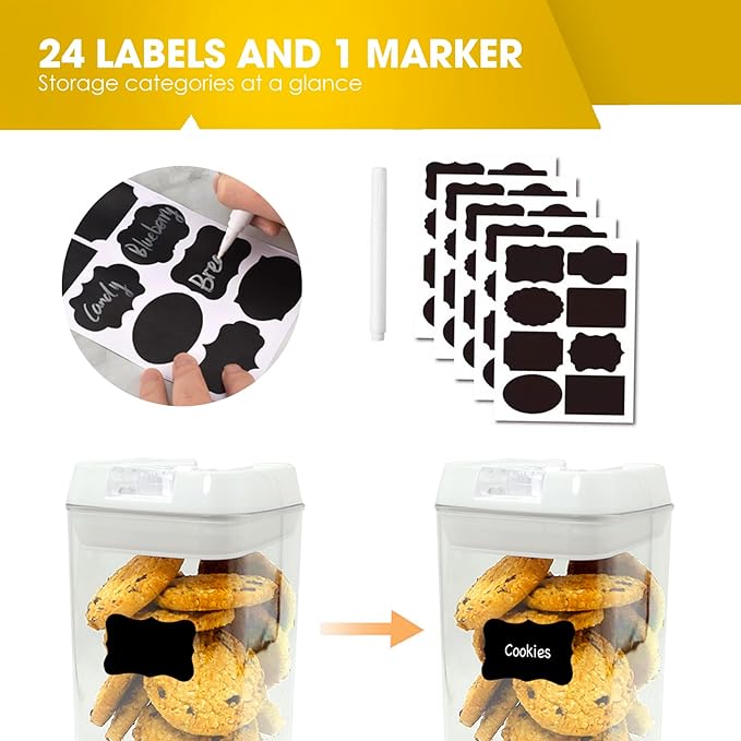 Airtight Food Storage Containers with Lids, 7 PCS BPA Free Kitchen Canisters for Pasta, Dry Food, Flour and Sugar, Plastic Canisters for Pantry Organization and Storage