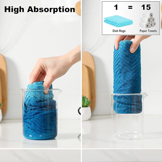 100% Cotton Kitchen Dish Towels Set, 16" x 25" Super Absorbent and Soft Kitchen Towels, Pack of 8 Dish Cloths for Drying Dishes (400 GSM)