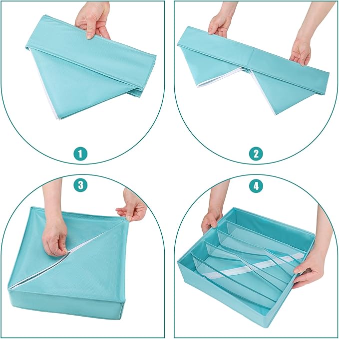 Drawer under Cabinet Clothes Organizer 5 Cell Foldable Storage Cubes Underwear Drawer Organizer Dividers Storage Boxes for Bra, Underwear（Light Green）