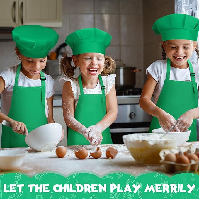 Handepo 40 Pcs Apron Chef Hat Set Aprons Chef 's Bib Apron Hats Bulk for Cooking Painting 7-13 Years