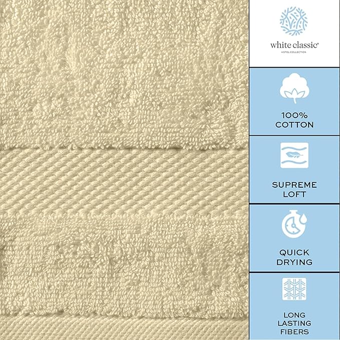 White Classic Luxury Soft Beige Bath Sheet Towels - 650 GSM Cotton Luxury Bath Towels Extra Large 35x70 | Highly Absorbent and Quick Dry | Hotel Collection Extra Large Bath Towels Oversized, 2 Pack