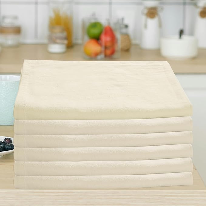 Urban Villa Flour Sack Light Yellow Kitchen Towels 100% Cotton Highly Absorbent Dish Towels for Bread Proofing Baking Drying Dinnerware Glass Embroidery DIY Projects Zero Lint 27x27 Inches (12 Pack)