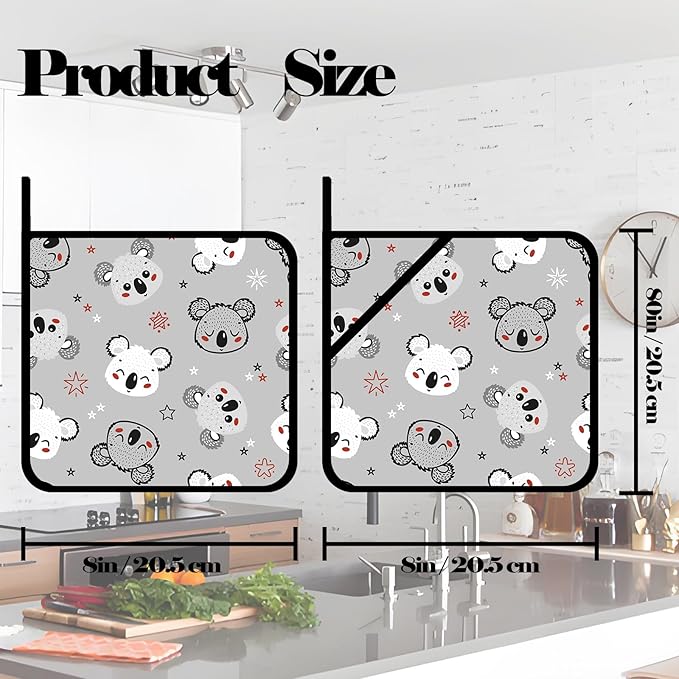 Cute Koala Stars Pot Holders Set of 2,Kitchen Heat Resistant Potholder for Microwave Cooking Baking Oven and BBQ