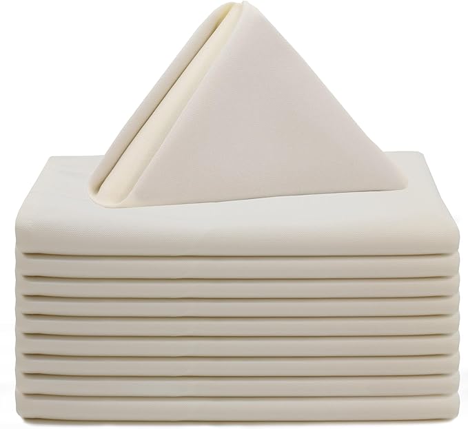 Your Chair Covers Cloth Polyester Napkins, 20 x 20 Inch, Washable Dinner Fabric Linen Napkins with Hemmed Edges for Restaurant, Wedding and Holiday Pack of 10 (Ivory)