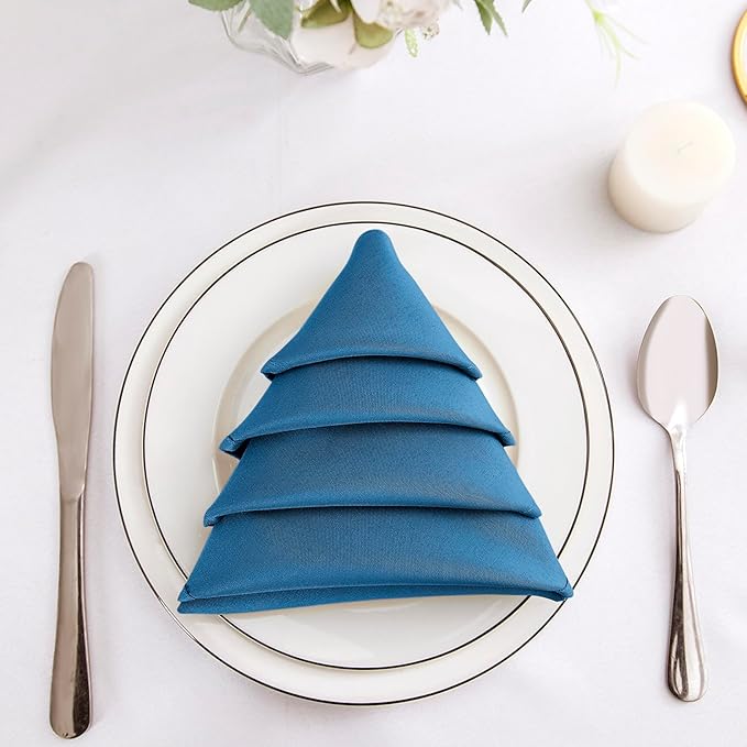 Bailarina Cloth Napkins Set of 40,17x17 inches Dinner Napkins Cloth Washable,Polyester Square Table Cloth Napkin Bulk with Hemmed Edges Ideal for Banquets, Parties and Weddings-Mediterranean Blue