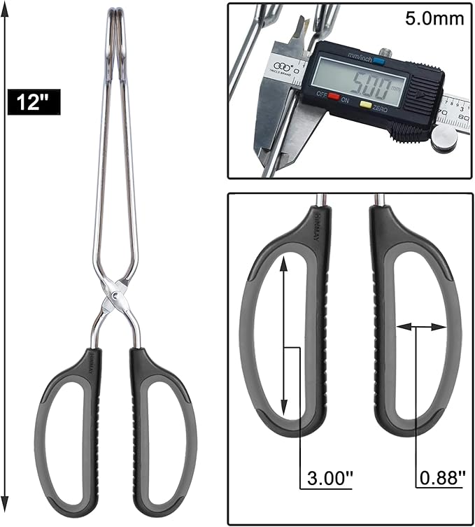 HINMAY Scissor Tongs with Comfort-Grip Handle 12-Inch Cooking Tongs (Black Handle)