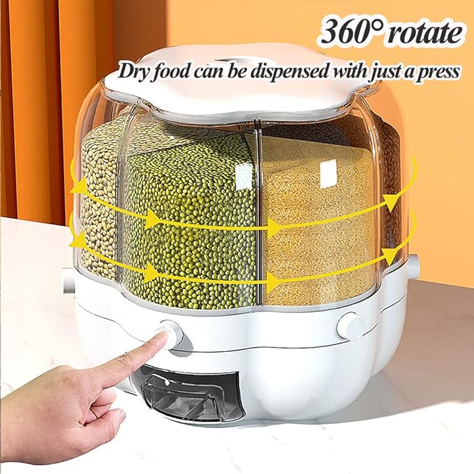 XIYAO 30lb Rice and Grain Storage Container, 360° Rotating Food Dispenser Measuring Cylinder with Lid Moisture Resistant Household, Airtight Storage of Black Rice, Yellow Rice and Other Small Beans