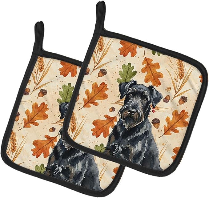 Caroline's Treasures Black Russian Terrier Heirloom Fall Pair of Pot Holders Pair 7.5x7.5 Quilted Insulated Hot Pads Decorative Kitchen Gift Made in USA