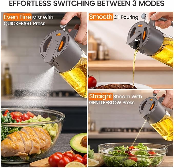 Costop Professional 500ml Glass Oil Sprayer - 3-in-1 Kitchen Tool: Fine Mist, Stream & Pour | Leak-Proof Design for Air Fryer, BBQ & Cooking | BPA-Free
