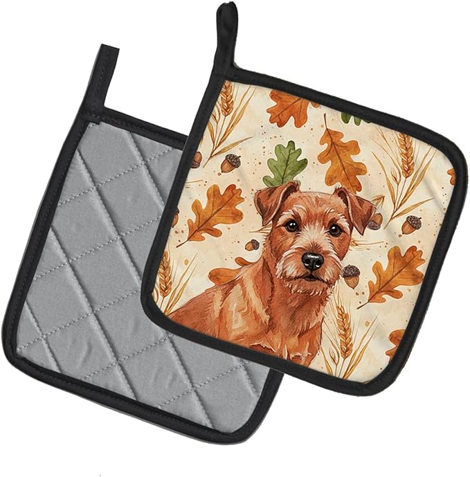 Caroline's Treasures Red Norfolk Terrier Heirloom Fall Pair of Pot Holders Pair 7.5x7.5 Quilted Insulated Hot Pads Decorative Kitchen Gift Made in USA