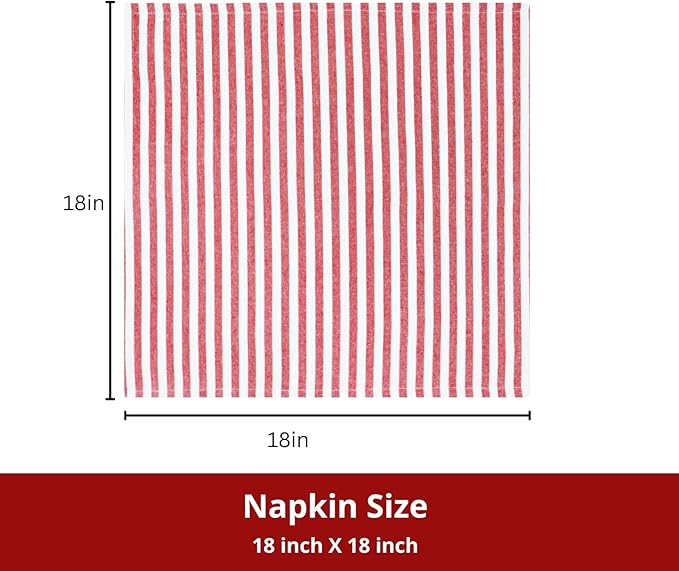 PurpleEssences Plain Striped Cloth Napkins - Set of 12-100% Cotton - 18 x 18 Inch - Spring Easter Summer and Perfect Everyday Use Dinner Napkin - Red and White