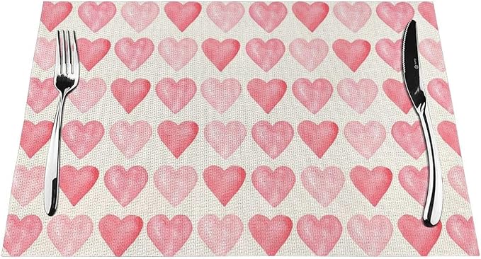 Valentine's Place mats Set of 4,12x18 Inches Valentine's Decor Pink Love Heart Placemats Rectangle Mother's Day Wedding Anniversary Decoration Table Mats for Party Home Kitchen Dining Table