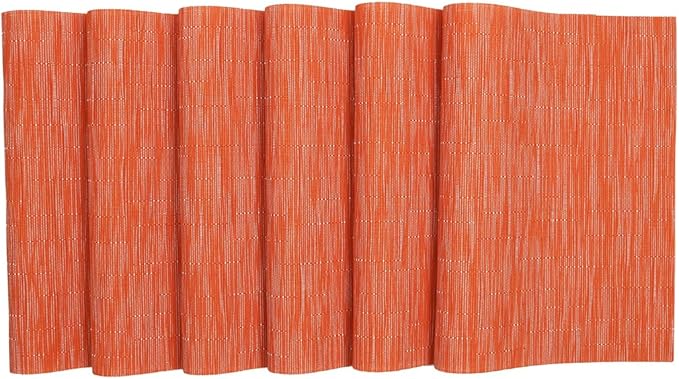 SHACOS Placemats Set of 8 Woven Vinyl Place Mats for Dining Table Wipe Clean Heat Resistant Washable Kitchen Table Mats (8, Orange)