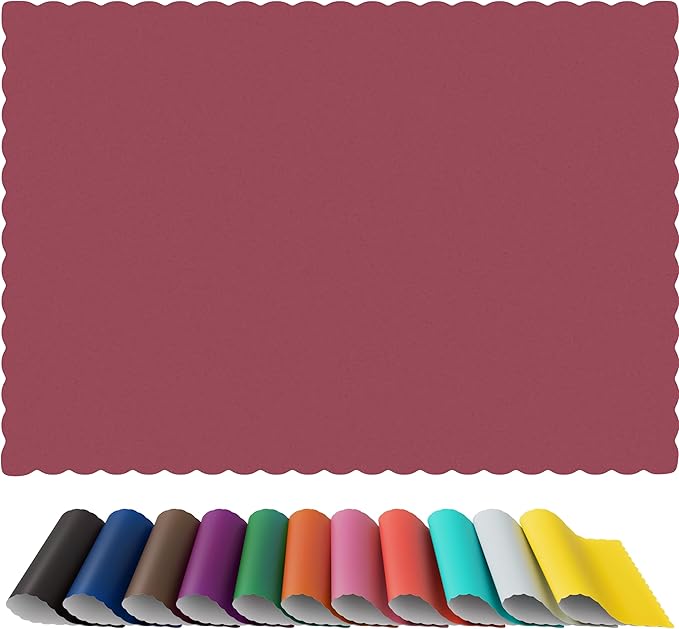Paper Placemats - Disposable - Scalloped Edge (50, Burgundy)