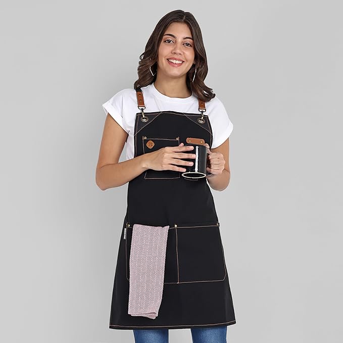 Chef Apron, Recycled Cotton Kitchen Apron with an Adjustable Neck with Long Ties, for cooking, baking