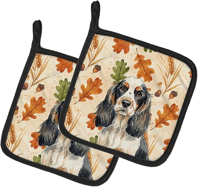 Caroline's Treasures Parti Cocker Spaniel Heirloom Fall Pair of Pot Holders Pair 7.5x7.5 Quilted Insulated Hot Pads Decorative Kitchen Gift Made in USA