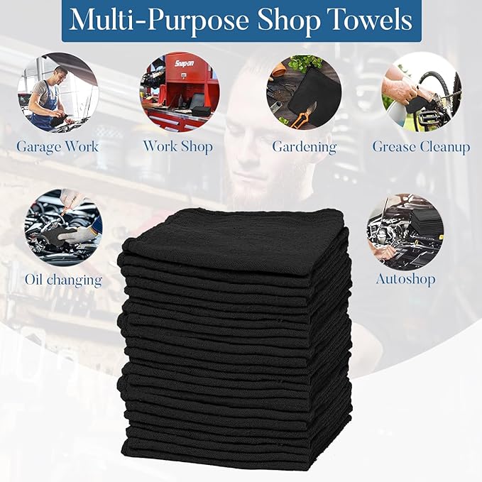 DAN RIVER Shop Towels, 50 Pack Commercial Use Black Terry Cloth Rags for Cleaning Cars & Household Surfaces – Well Absorbent, Reusable Cleaning Rags & Wash Clothes – Washable Towels