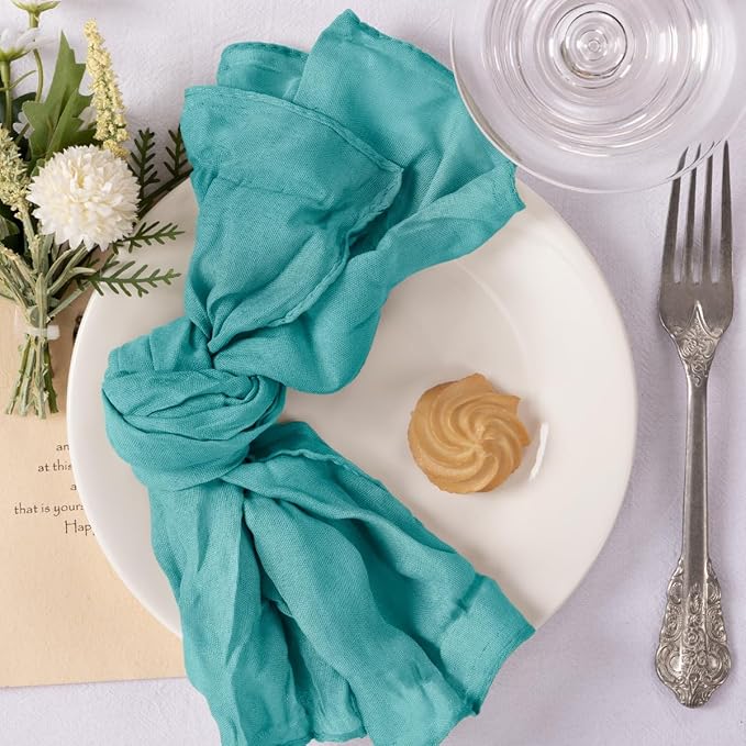 MLMC 24 Pack Cheesecloth Napkins Wedding Napkins 21"x21" Boho Reusable Napkins in Bulk for Wedding Bridal Baby Shower Events Table Decor Teal