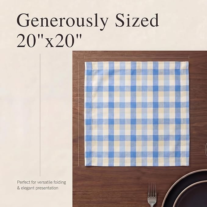 Urban Villa Cloth Napkins Set of 12 20x20 Inches 100% Cotton Napkins Cloth Washable Soft Durable Reusable Absorbent Table Dinner Napkins Cloth for Hotel Lunch Restaurant Weddings Parties- Blue Sand