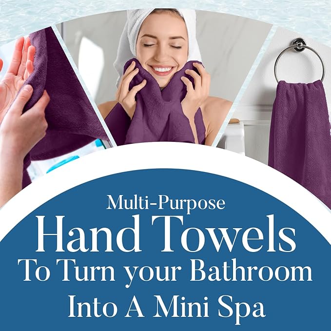 DAN RIVER 6-Pack Premium Hand Towels (16x28 Inches) - 100% Cotton, Ultra Soft, Lightweight, Highly Absorbent Towels for Bathroom, Spa, Gym, Salon, Hotel, and Travel - Purple Passion