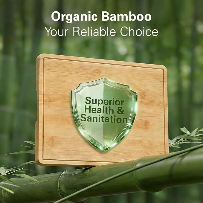 Zarler Bamboo Cutting Boards for Kitchen, 3 Piece Durable Wood Cutting Board with Juice Grooves and Handles, Wooden Chopping Board Set for Meal Prep, XL Size, Ideal Kitchen Gift