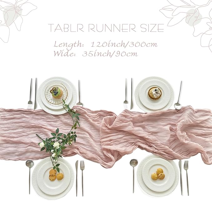 IVAPUPU 1 Pcs Cheesecloth Table Runner - 10ft Dusty Pink Boho Gauze Cheese Cloth Table Runners for Baby Shower Decoration Wedding Party Summer Garden Farmhouse Decor