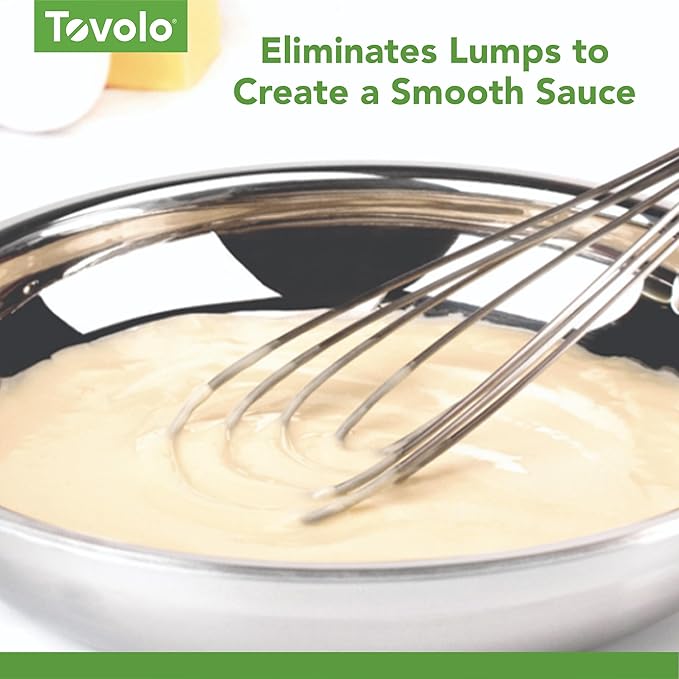 Tovolo Flat Whisk Stainless Steel 10” Gravy Whisk for Sauces Roux Batters, Large Kitchen Classic Dishwasher Safe Flat Bottom Whisker for Cooking Blending Mixing Stirring Whipping Beating Whisking