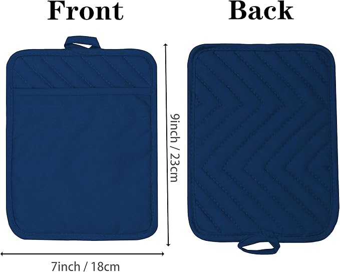 Oven Pot Holder with Pocket Cotton Heat Resistant Coaster Potholder Kitchen Hot Pad Oven Mitts for Cooking Square 7"x9"Set of 5 (Blue)