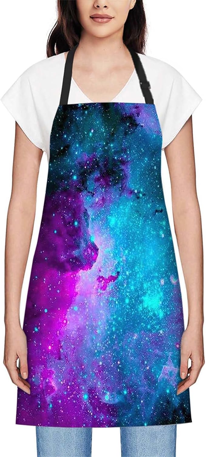 oFloral Galaxy Bib Apron with Adjustable Neck for Men Women,Suitable for Home Kitchen Cooking Waitress Chef Grill Bistro Baking BBQ Apron