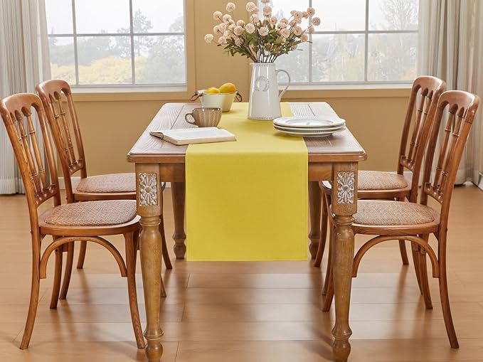 YATOJUZI Yellow Table Runner Seasonal Autumn Kitchen Dining Coffee Table Decoration 72 Inches Long Waterproof Farmhouse Rustic Table Runner Halloween Home Wedding Party Birthday Decor 16x72Inch