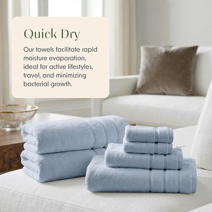 Springtree Home Luxury Turkish Cotton Bath Towels Set | 100% Turkish Cotton | Premium Bath Towels | Ultra Soft Thick Plush & Highly Absorbent | Luxury Hotel & Spa Bathroom Towels | Blue Fog