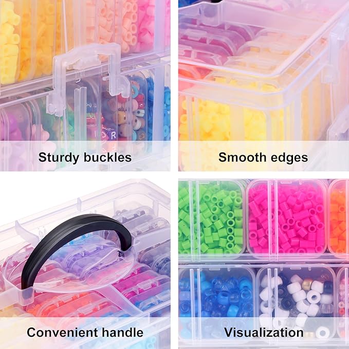 SGHUO Bead Organizer Box, 84 pcs Small Organizers, 3-Tier Stackable Storage Container Box for Art Craft Storage, Washi Tape, Kids Toys, Jewelry, Beauty & Sewing Supplies